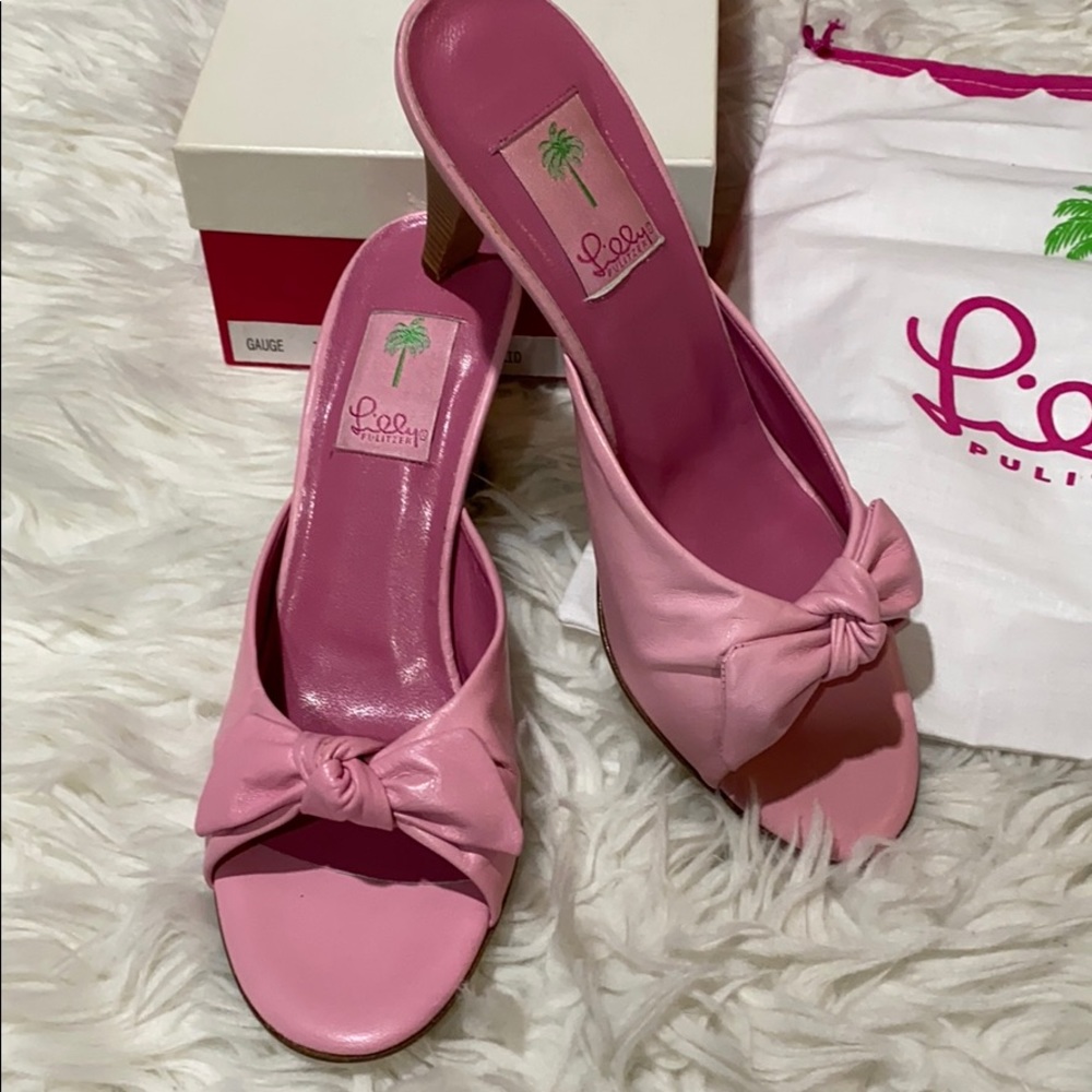 Lilly Pulitzer Gauge Pink Leather Heeled Slides
